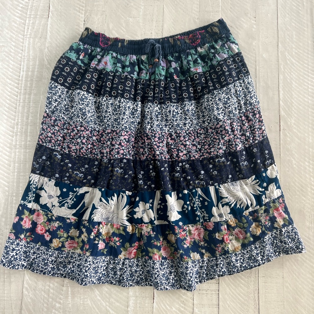Vintage Women’s Boho Floral Patchwork Cotton Midi Skirt size M/L